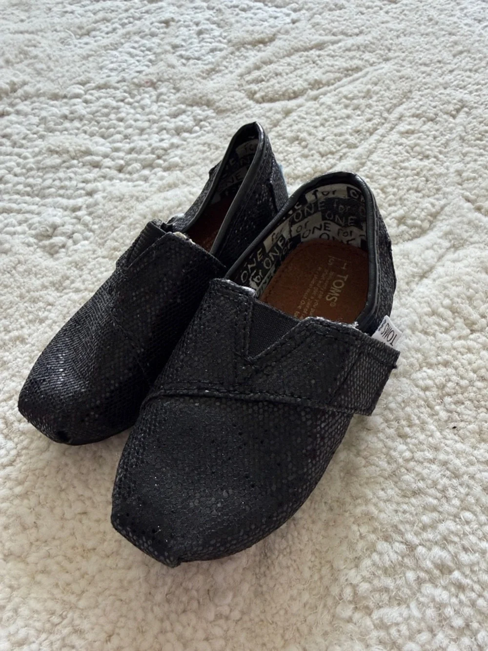Toms Kids Black Glitter Slip-On Moccasins